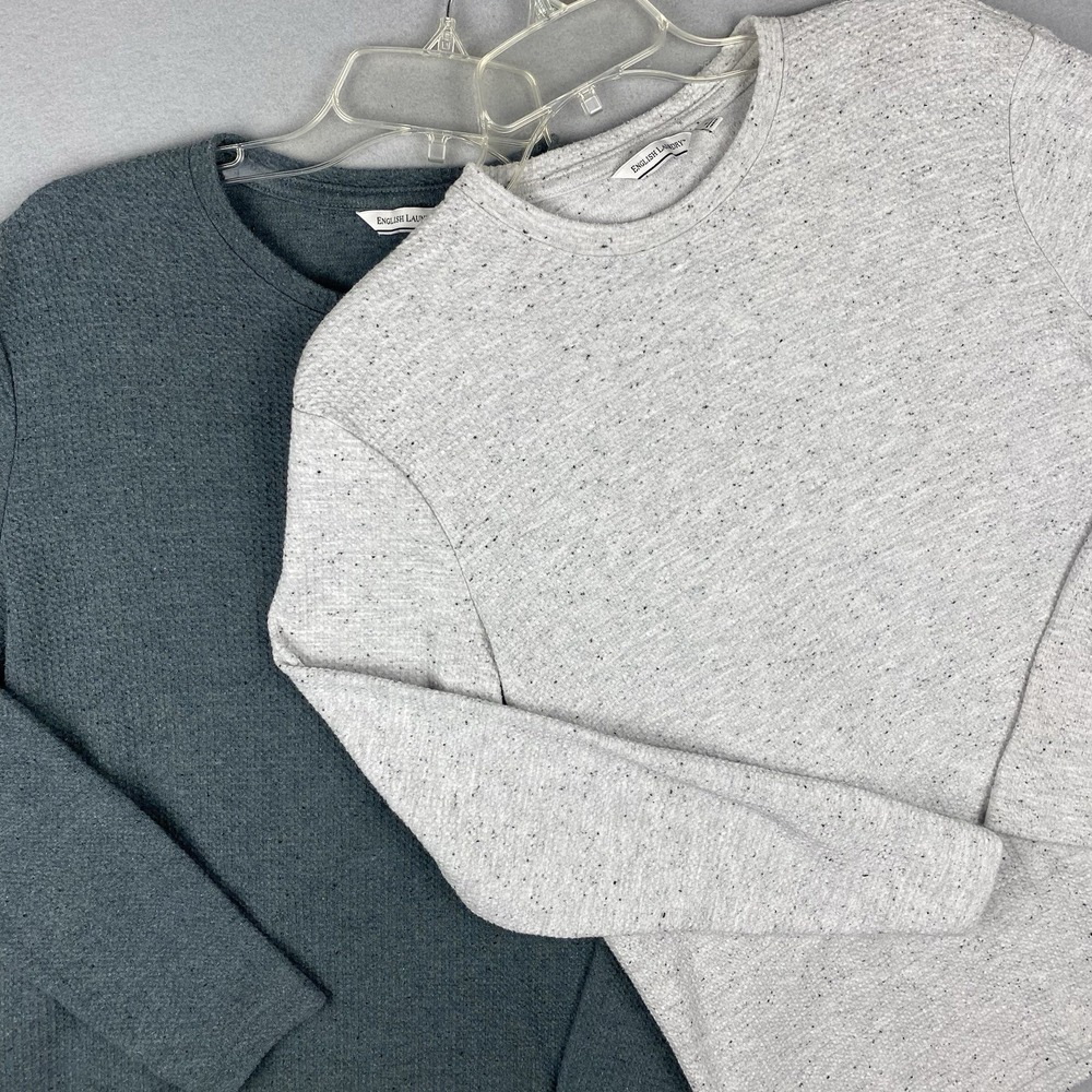 English Laundry Womens 2pk Knit Tops Gray Green Speckled Sweater S 1805101